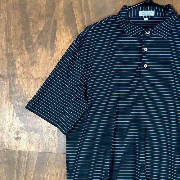 Peter Millar Men Shirt Black Blue Stripe Summer Crown Comfort Polo Stretch Large - Picture 4 of 12
